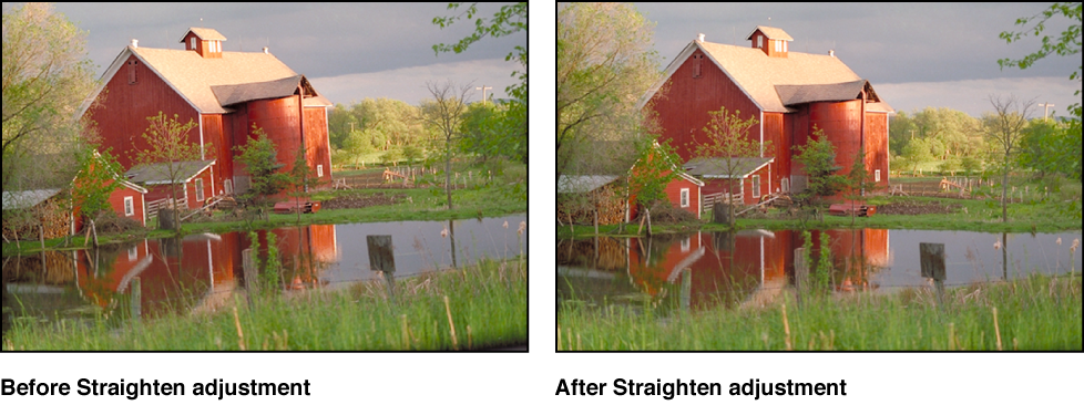 Figure. Image before and after a Straighten adjustment.