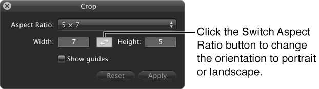 Figure. Switch Aspect Ratio button in the Crop HUD.