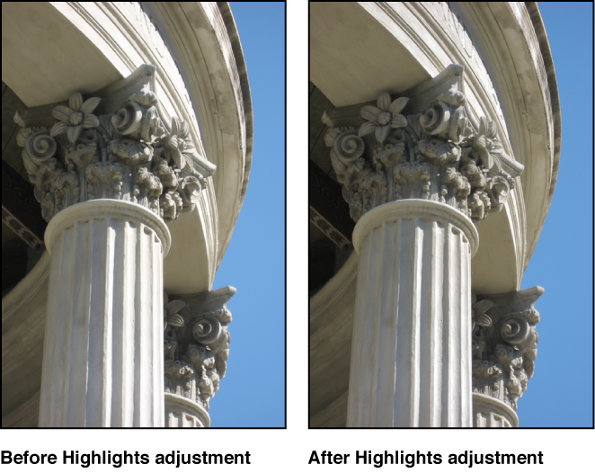 Figure. Image before and after a Highlights adjustment.