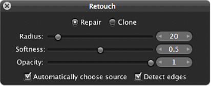 Figure. Repair controls in the Retouch HUD.
