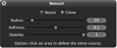 Figure. Clone controls in the Retouch HUD.