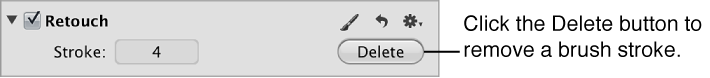 Figure. Delete button in the Retouch area of the Adjustments inspector.