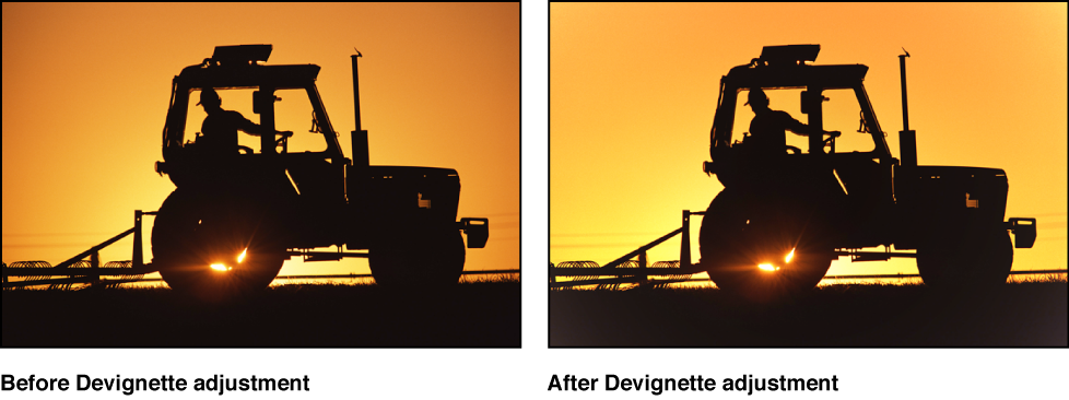 Figure. Image before and after a Devignette adjustment.