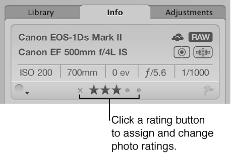 Figure. Rating buttons in the Metadata inspector.