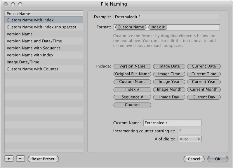 Figure. File Naming dialog.