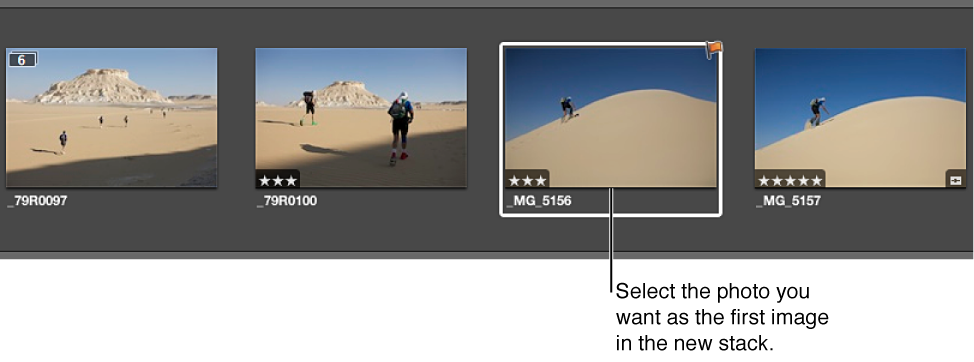 Figure. Expanded stack containing four images, with one image selected.