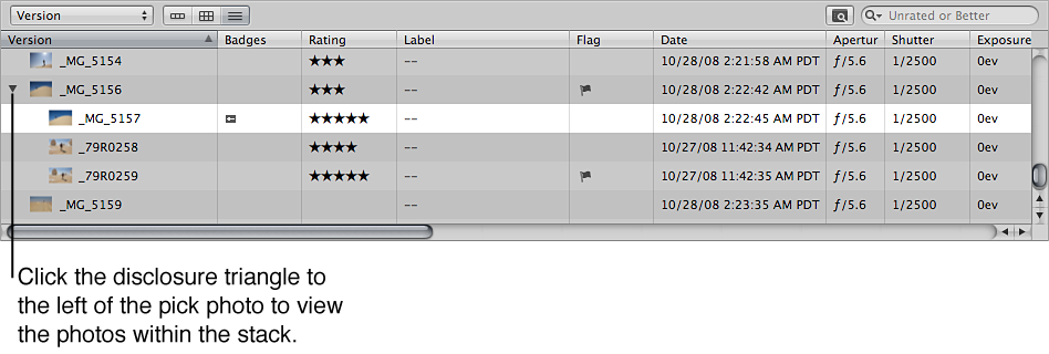 Figure. Browser showing a stack in list view.