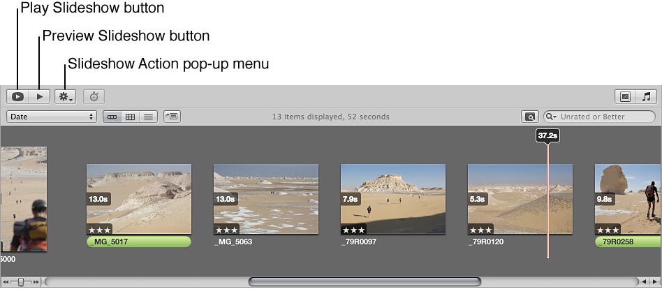 Figure. Controls in the Slideshow Editor.