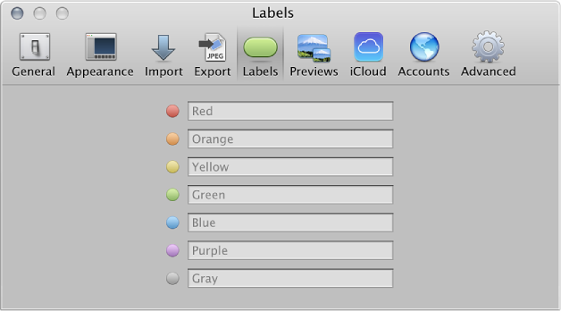 Figure. Controls in the Labels preference pane.