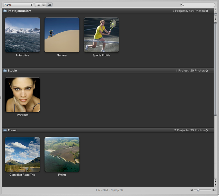 Figure. Projects grouped by folder in Projects view.