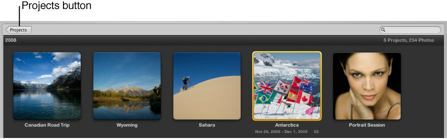 Figure. All Projects button in Projects view.