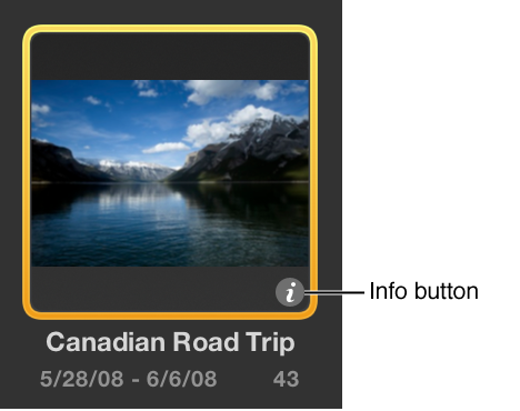 Figure. Info button on a project's thumbnail in Projects view.