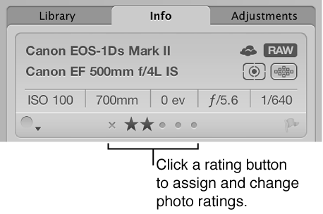 Figure. Rating buttons in the Metadata inspector.