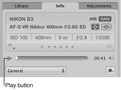 Play button in Info Inspector