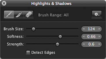 Figure. Brush HUD for the Highlights & Shadows adjustment.