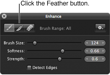 Figure. Feather button in the Brush HUD for the Enhance adjustment.
