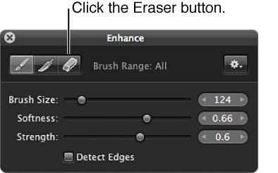 Figure. Eraser button in the Brush HUD for the Enhance adjustment.