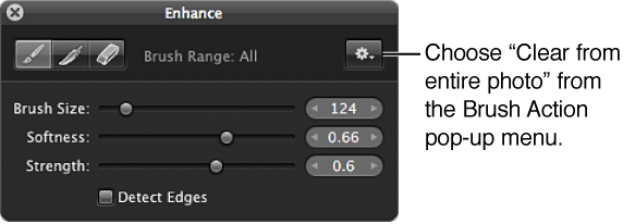 Figure. Brush Action pop-up menu in the Brush HUD for the Enhance adjustment.