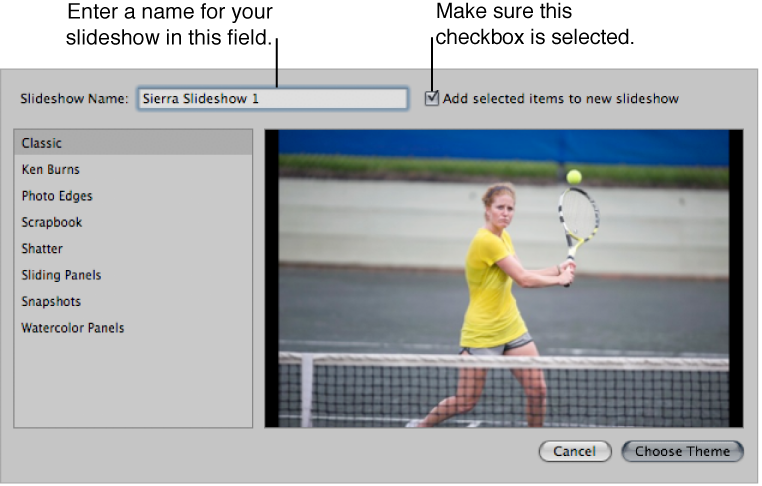 Figure. Dialog for configuring a new slideshow album.
