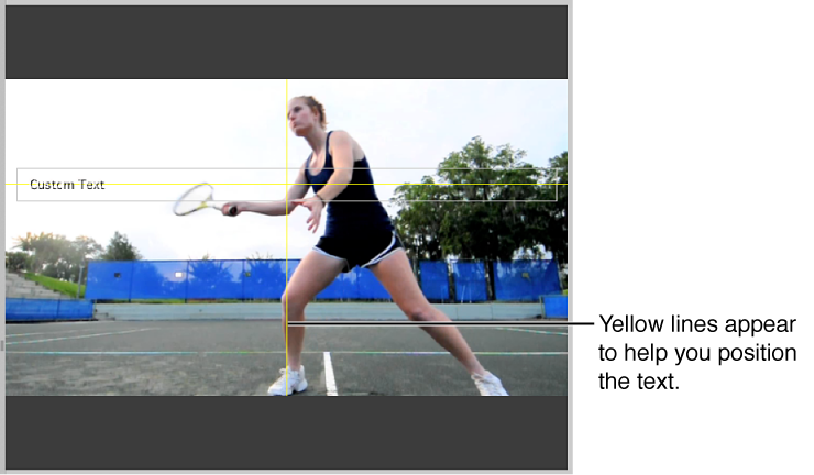 Figure. Image showing slide text being dragged to a new position and yellow alignment guides appearing to help align the text.