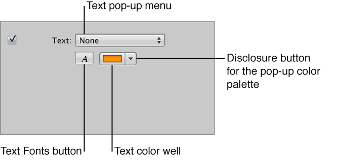 Figure. Text controls in the Selected Slides pane of the Slideshow Editor.