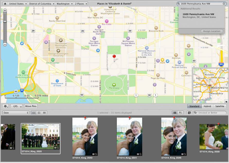 Figure. Places view showing information entered in the search field and a location selected in the search results.