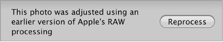 Figure. Dialog for reprocessing an image from a previous version of Aperture.