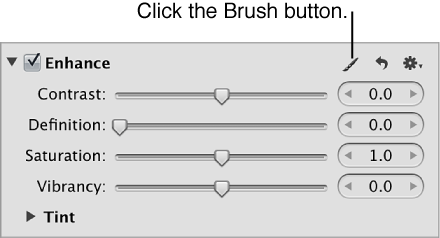 Figure. Brush button in the Enhance area of the Adjustments inspector.