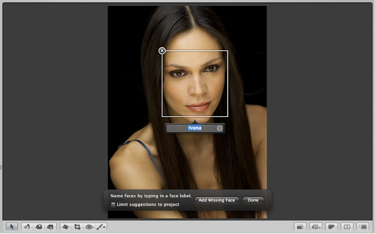 Figure. Name entered in a face label below a face in the Viewer.