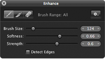 Figure. Controls in the Brush HUD for the Enhance adjustment.