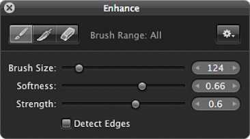 Figure. Controls in the Brush HUD for the Enhance adjustment.
