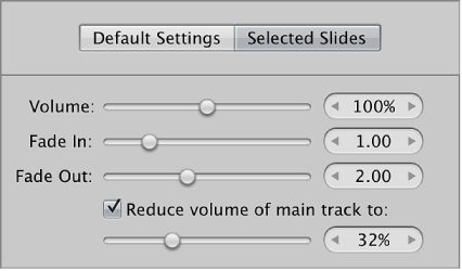 Figure. Video controls in the Selected Slides pane of the Slideshow Editor.