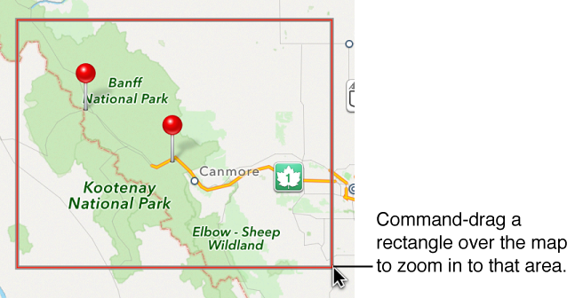 Figure. Command-drag zoom box in Places view.