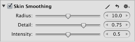 Figure. Controls in the Skin Smoothing area of the Adjustments inspector.
