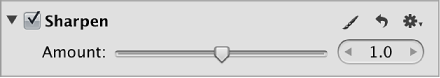 Figure. Controls in the Sharpen area of the Adjustments inspector.