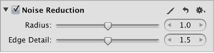Figure. Controls in the Noise Reduction area of the Adjustments inspector.