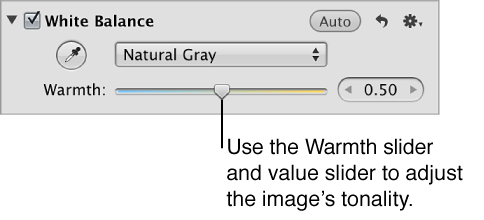 Warmth slider and value slider