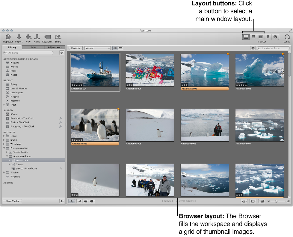 Aperture main window set to Browser Only mode