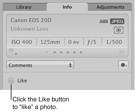 Shared photo stream Like button