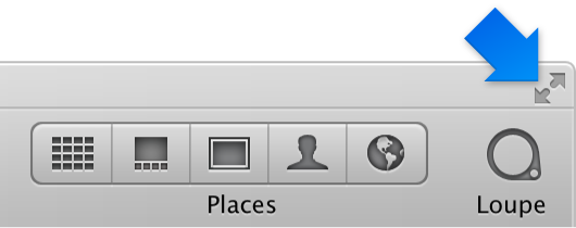 Figure. Full Screen button at the top-right corner of the Aperture window.