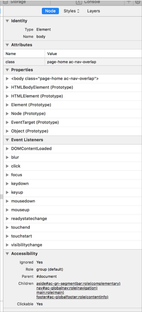 This screenshot shows the Node sidebar.