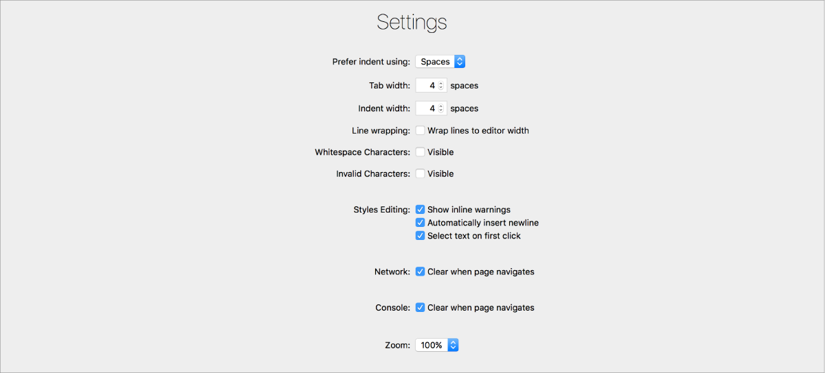 This screenshot shows the Settings options.