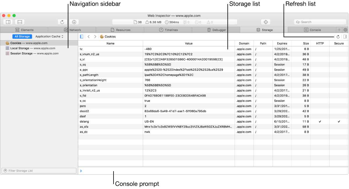 This screenshot shows the Storage tab.