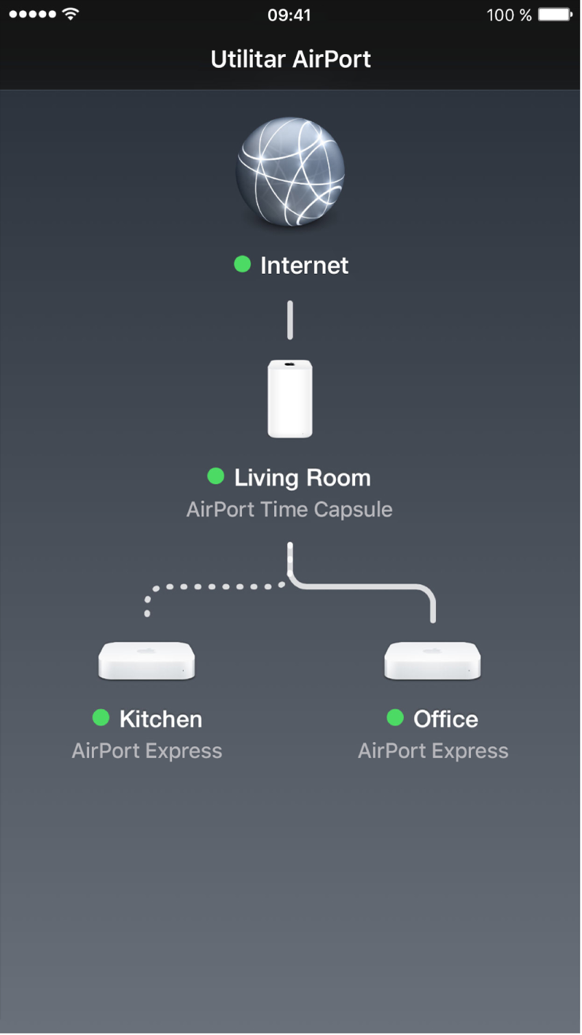 Prezentarea grafică în Utilitar AirPort pentru iOS.