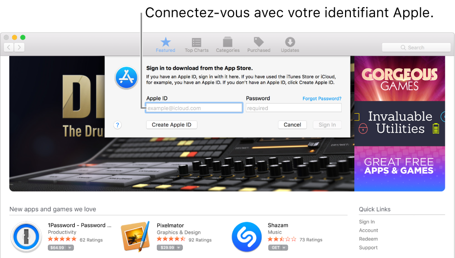 La fenêtre de connexion avec l’identifiant Apple dans l’App Store.