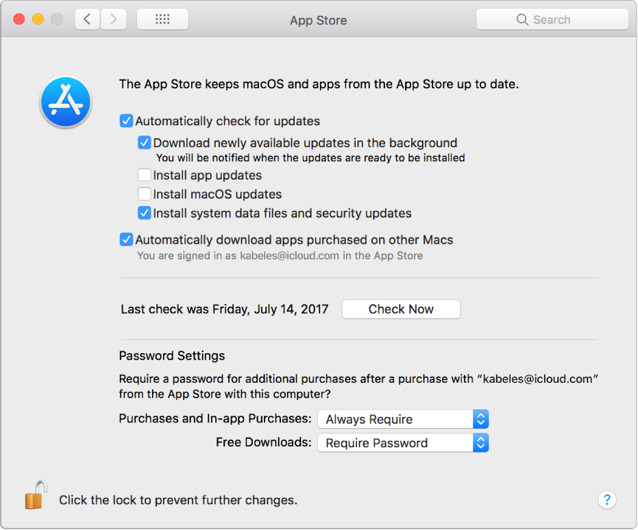 Mettez à jour les options dans les préférences de l’App Store.