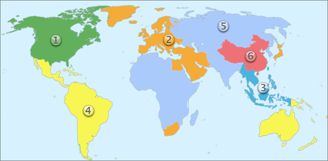 Kaart van dvd-regio's.