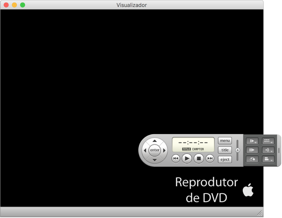 A janela e o controlador do Reprodutor de DVD com uma reprodução de filme em DVD.