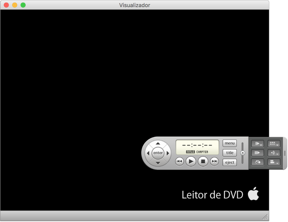 A janela e os controlos do Leitor de DVD com um filme DVD a ser reproduzido.