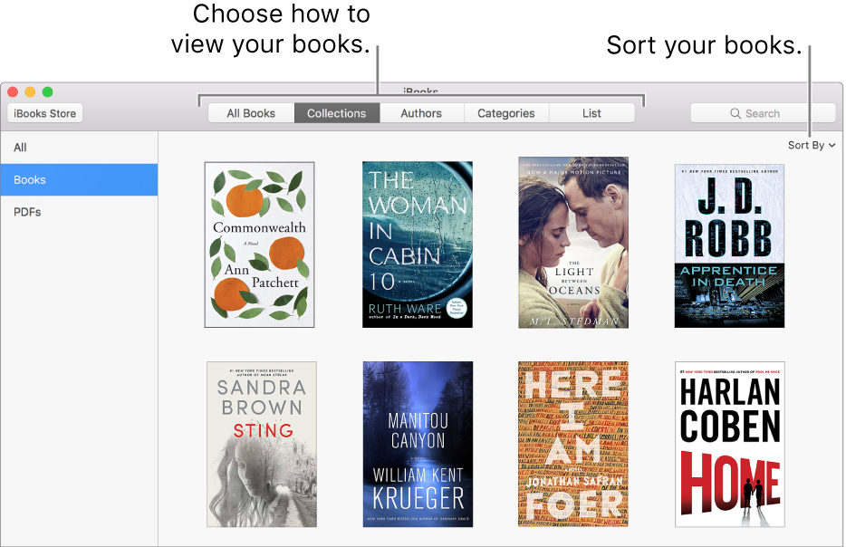 A collection of books in the iBooks library.